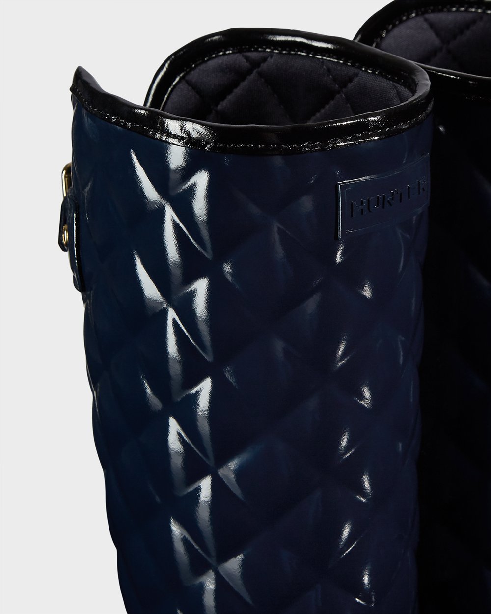 Women Hunter Refined Adjustable Quilted Gloss | Tall Rain Boots Navy | NZ-53416-YWMO